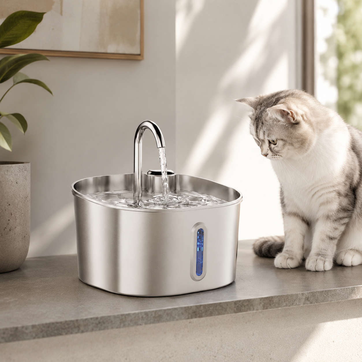 PurrFlow™ Stainless Steel Cat Water Fountain